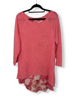 New York & Company Coral Knit Tunic with Floral Chiffon Hem